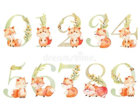 Watercolor Animals Numbers. Stock Illustration - Illustration of shower ...