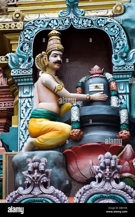 Statue of Markandeya , ardent devotee of Lord Shiva, embracing him after worshiping at Meenakshi ...