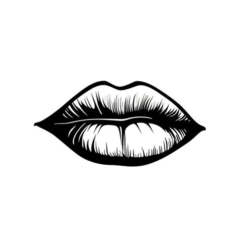 Premium Photo | A black and white drawing of a lips on a flat surface in the style of minimalist ...