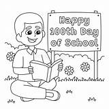 100th Day Of School Student Reading Book Coloring Stock Vector  sketch template