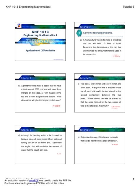 Tutorial 7 - Applications of Differentiation | PDF