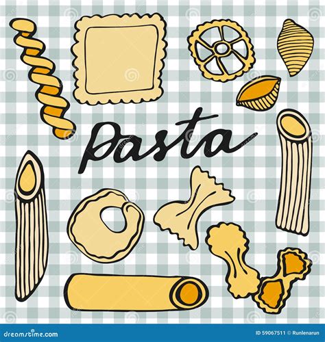 Pasta Set. Hand-drawn Cartoon Kinds of Pasta. Doodle Drawing Stock Vector - Illustration of ...