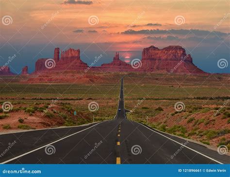 Scenic Highway in Monument Valley Tribal Park in Arizona-Utah Border, U.S.a. at Sunset. Stock ...