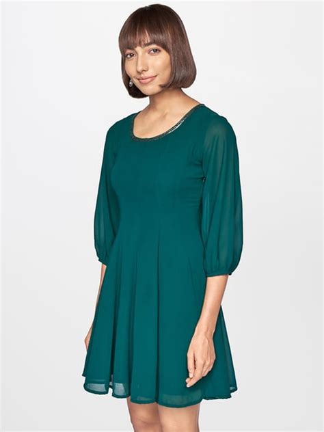 Buy AND Emerald Green Flare Fit Dress for Women Online @ Tata CLiQ