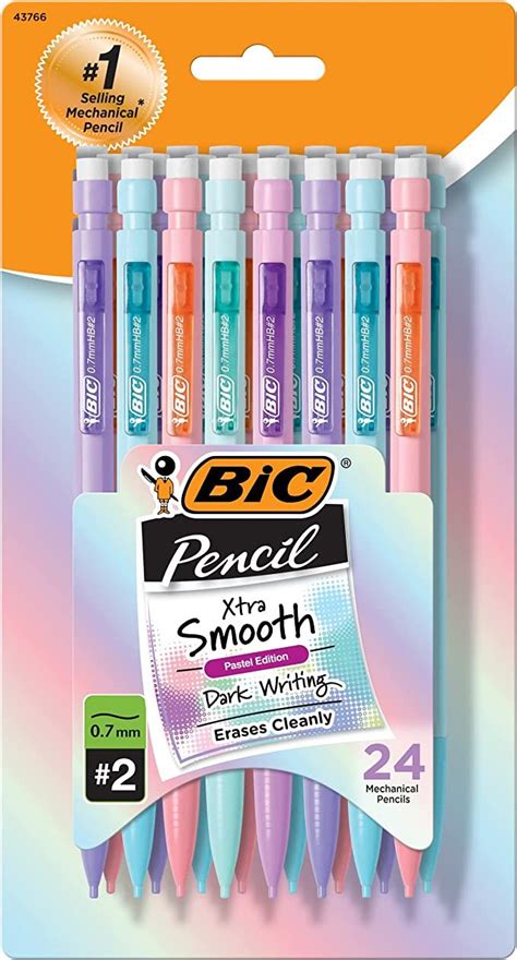 BIC Xtra Smooth Mechanical Pencils (MPNP24-BLK), Medium Point (0.7mm), Fun Pastel Color Pencils ...