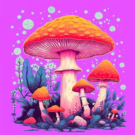 Premium AI Image | A Purple Poster with a Mushroom Art Doodle Design