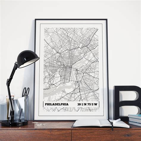 Philadelphia Map Poster Print Coordinates Travel Poster - Etsy