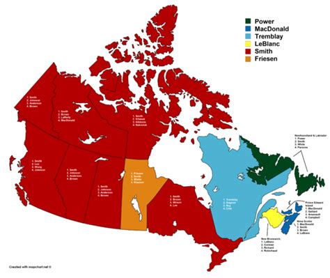 Map : Most common surnames in each of Canada's provinces and territories - Infographic.tv ...