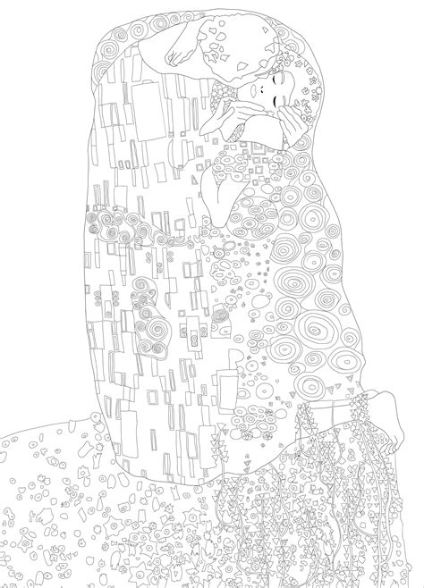 Gustav klimt the kiss - Masterpieces Adult Coloring Pages