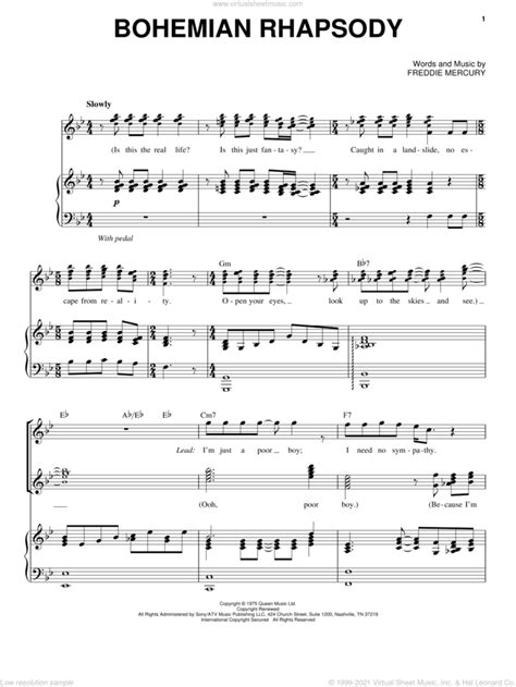 Queen Bohemian Rhapsody Sheet Music For Piano Solo (big Note Book ...