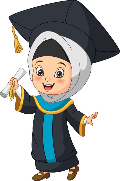 Cartoon little girl in graduation costume holding a diploma 7530957 Vector Art at Vecteezy