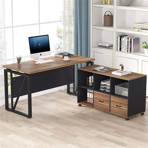 Tribesigns L-Shaped Computer Desk, 55 inches Executive Desk with File Cabinet, Gaming Desk ...