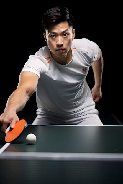 Premium Photo | A man playing ping pong with a ping pong paddle.