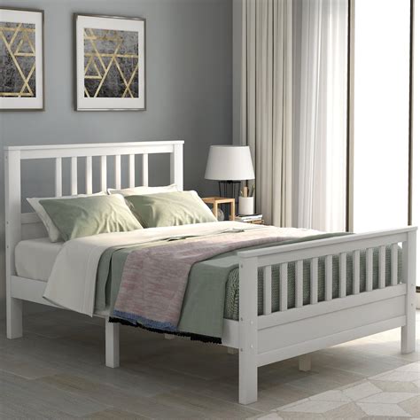 Full Bed Frame, White Full Platform Bed Frame with Headboard, Modern Wood Full Bed Frame ...