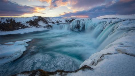 Download Winter Waterfall Nature Goðafoss HD Wallpaper