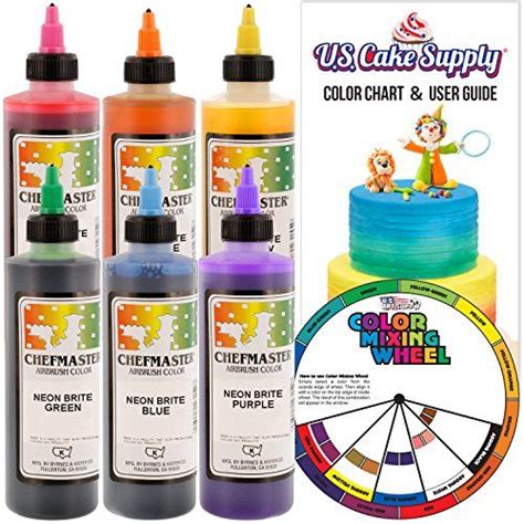 Chefmaster by US Cake Supply 9Ounce Neon Airbrush Cake Food Colors 6 Bottle Kit with Color ...