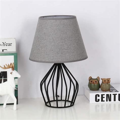 Oumilen Vintage Bedside Lamp, Gray Small Nightstand Lamp Black Metal Hollow Out Base, Modern ...