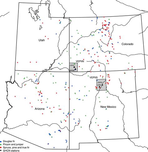 The Four Corners region of the southwestern United States. Tree-ring ...