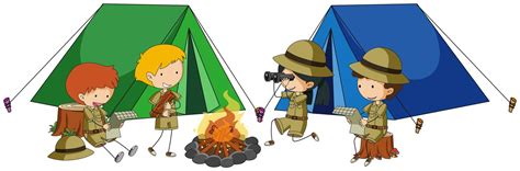 Four kids camping out 363480 Vector Art at Vecteezy