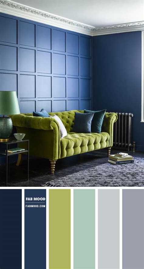 Chartreuse and Navy Blue Living Room | dark living room colors, Fabmood