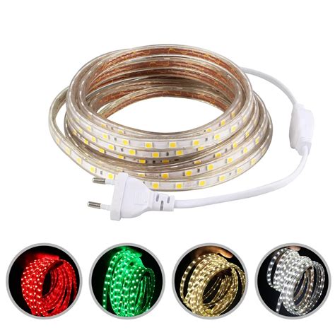 AC220V 5050 led strip light with EU plug IP67 Waterproof High brightness Plug in Flexible light ...