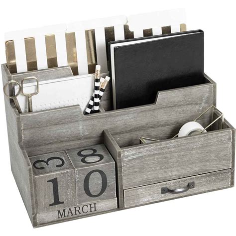 Dark Wooden Mail Organizer Desktop with Block Calendar | Blu Monaco