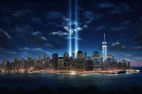 9/11 Attacks Memorial Lights Beams in Night Sky over NYC Free Stock ...