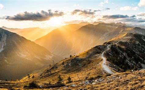 Download wallpaper 3840x2400 mountains, sunrise, path, sunlight 4k ...