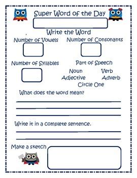 Word of the Day Worksheet by Teaching is awesome | TpT