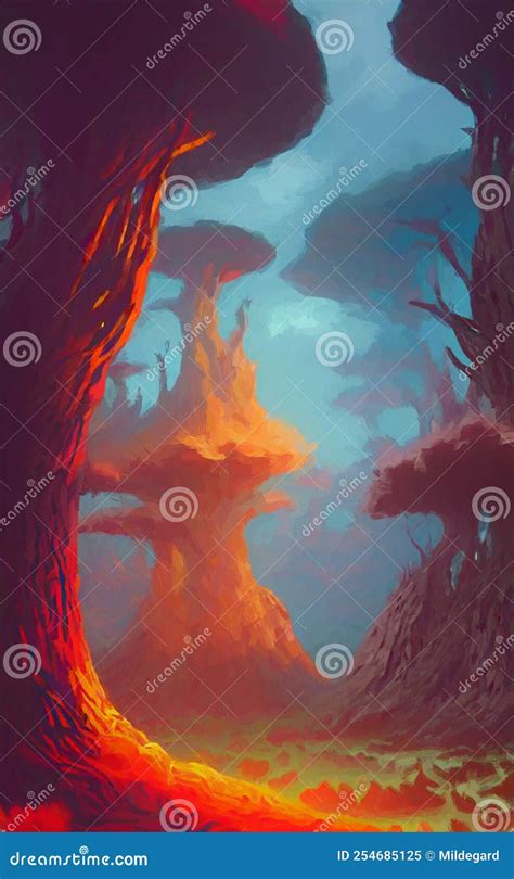 Cave Entrance with a View on a Fantasy Landscape Stock Illustration ...