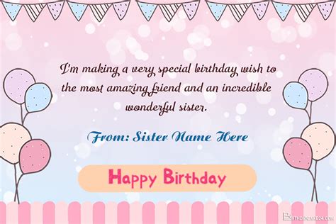 Lovely Birthday Wishes Cards For Sister With Name