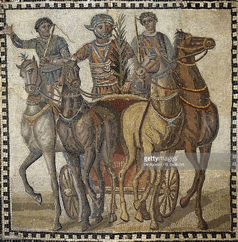 Imperial-age mosaic depicting a chariot race. Roman Civilisation, 3rd... | Roman art, Mosaic art ...