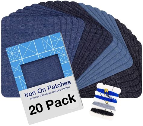 HTVRONT Iron on Patches for Clothing Repair 20PCS, Denim Patches for Jeans Kit 3" by 4-1/4", 4 ...