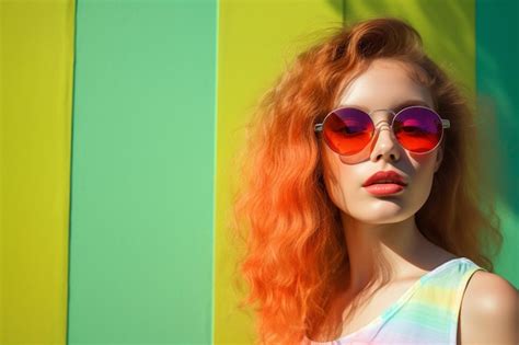 Premium AI Image | illustration of fashion lady in colorful sunglasses is posing on a colorful ...