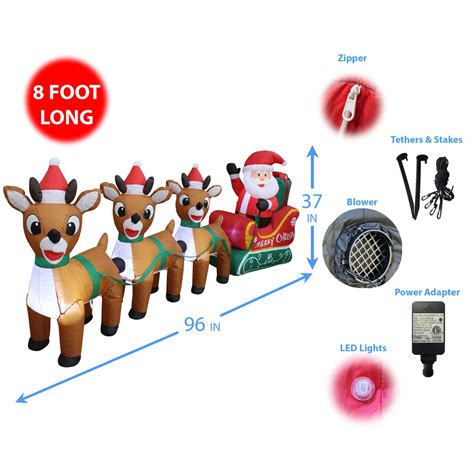 The Holiday Aisle® Santa Claus on Sleigh with Three Reindeer Christmas Inflatable & Reviews ...