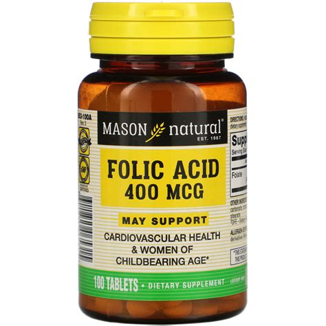 MASON FOLIC ACID 400MCG (100 TABLETS) - Santebene