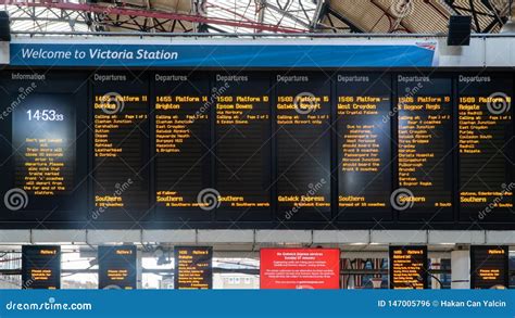 Timetable Listing The Many Train Connections At Victoria Station, London, United Kingdom ...