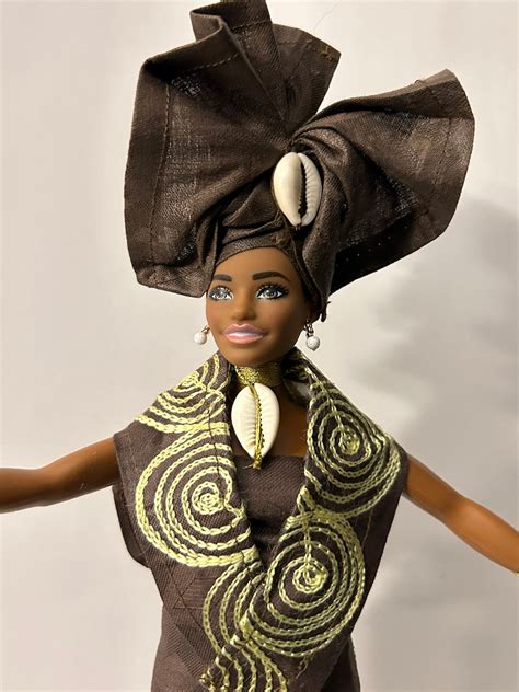 Beautiful African American Fashionistas Barbie Authentic African Fabric Embroidered re-clothed ...