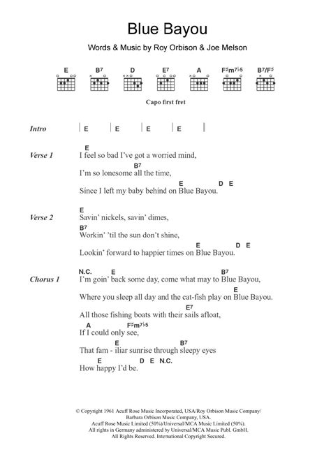 Blue Bayou by Roy Orbison - Guitar Chords/Lyrics - Guitar Instructor