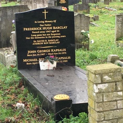 Why is Sir Frederick Barclay’s name not on his father’s gravestone?