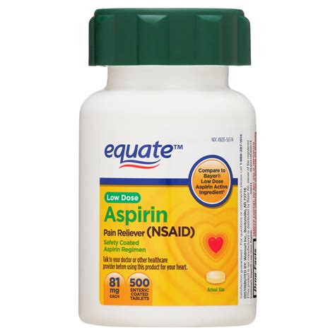 Equate Adult Low Dose Aspirin Safety Coated Tablets, 81 mg, 500 Count - Walmart.com