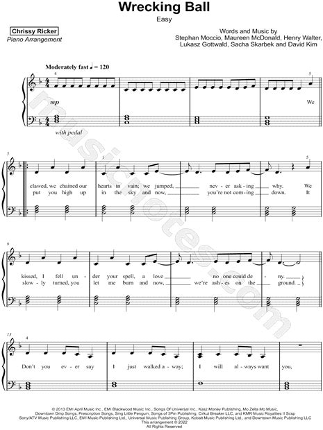 Chrissy Ricker "Wrecking Ball [easy]" Sheet Music (Piano Solo) in D Minor - Download & Print ...