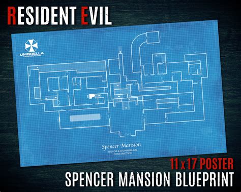 RESIDENT EVIL Spencer Mansion Poster Blueprint RE1 Map | Etsy