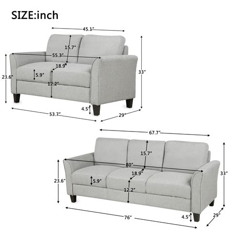 Living Room Furniture Loveseat Sofa and 3-seat sofa (Light Gray) - Bed ...