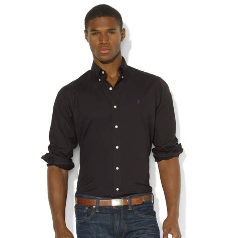 Lyst - Ralph Lauren Customfit Longsleeve Sueded Poplin Shirt in Black for Men