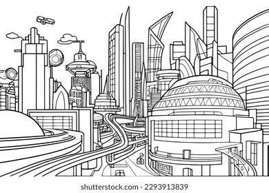 Futuristic City Coloring Page Illustration Featuring Stock Vector (Royalty Free) 2293913839 ...