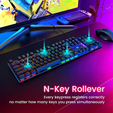 RisoPhy Mechanical Gaming Keyboard, RGB 104 Keys Ultra-Slim LED Backlit ...