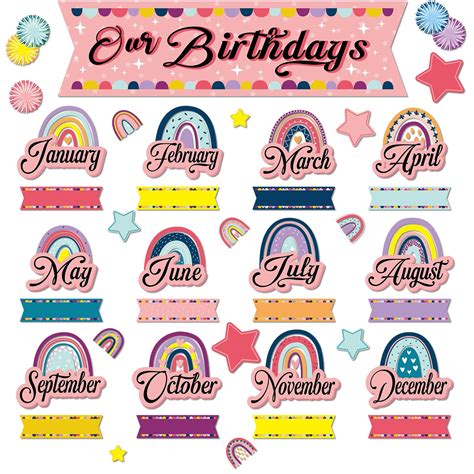 Buy 152 Pcs Birthday Bulletin Board Classroom Set Boho Rainbow Birthday ...