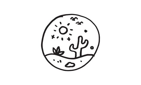 a hand drawn illustration of desert in circle. simple and minimal vector design for element ...