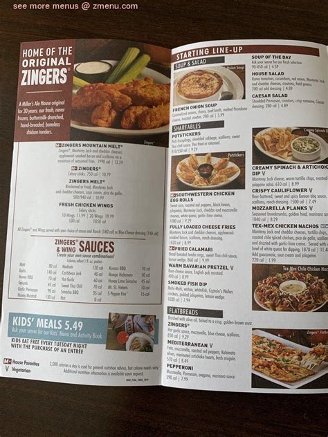 Menu at Miller's Ale House pub & bar, Chattanooga